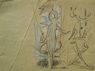 GIUSEPPE URBANI DE GHELTOF (Mestre, 1899 - Venezia, 1982), Danzatrici stilizzate, 1976, pastelli colorati su carta, mm 200 x 270 (collezione privata – opera non in vendita).