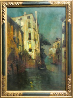 ATTILIO ACHILLE BOZZATO (Chioggia, 1886 – Cremona, 1954), Notturno a Rio Fasan a Venezia, prima metà del XX secolo, olio su tavola, cm 63,5 x 45.