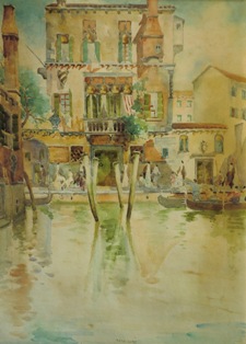 ATTILIO CAVALLINI (Adria, 1888 - Como, 1948), Palazzo Veneziano, primi anni del XX secolo, acquerelli colorati su carta, mm 660 x 480.