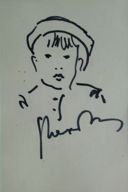 BRUNO GHERRI MORO (Castelfranco Veneto, 1899 - Sion, 1967), Ritratto di bambino (Giuseppe), inizi seconda metà del XX secolo, pennarello su carta, mm 150 x 100 circa.