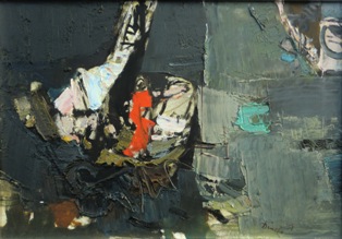 LINO DINETTO (Este, 1927), Composizione, 1958, olio su tela, cm 30 x 50.