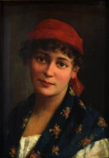 VITTORIO TESSARI (Castelfranco Veneto, 1860 – Mira, 1947), Giovane popolana, 1890 circa, olio su tavola, cm 25 x 18 circa.