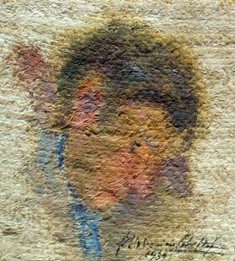 GIUSEPPE URBANI DE GHELTOF (Mestre, 1899 - Venezia, 1982), Volto di profilo, 1939, olio su tela, cm 11,7 x 10,5 (collezione privata – opera non in vendita).