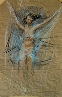 GIUSEPPE URBANI DE GHELTOF (Mestre, 1899 - Venezia, 1982), Danzatrice nuda, databile attorno alla metà del XX secolo, pastelli colorati su carta, mm 245 x 160 (collezione privata – opera non in vendita).