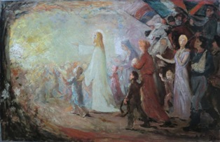 A. MULLER (attivo agli inzi del XX secolo), La victorie des Allies (La vittoria degli Alleati), 1918, olio su tela, cm 49 x 76.