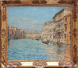 ZACCARIA DAL BÒ (Venezia, 1872 - 1935), Venezia, veduta del Canal Grande, inizio del XX secolo, olio su tavola, cm 40 x 55.