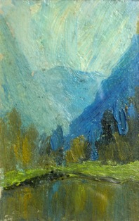 FERRUCCIO FORMENTON (Castelfranco Veneto, 1895 - ?), Autunno in montagna, prima metà del XX secolo, cm 9,4 x 6 circa (collezione privata - opera non in vendita).