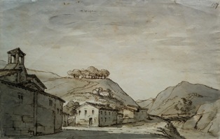 JOHN PLIMMER (Dorchester 1722 - Roma, 1760), attribuito a, Villaggio italiano, 1755 – 1760 (PLIMER  of Blanford pupil of Wilson, Dorset)