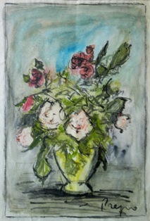 ENZO PREGNO (Il Cairo, 1898 - Firenze, 1972), Vaso di fiori, attorno alla metà del XX secolo, tecnica mista su carta, mm 300 x 205 - parte visibile (collezione privata - opera non in vendita).